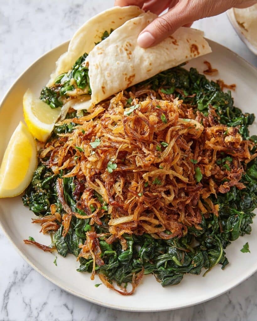 Dandelion Greens with Crispy Fried Onions Recipe
