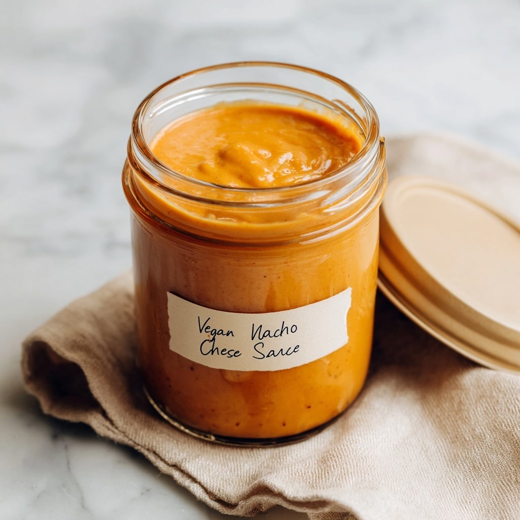 A smooth, thick orange sauce is being poured into a simple round brown container, showing a glossy, creamy texture as it swirls and fills the container. The container sits on a white marbled surface, with a light textured white cloth nearby and a few beige tortilla chips scattered around. The sauce’s vibrant orange color contrasts against the earthy brown container and the clean white background. photo taken with an iphone --ar 4:5 --v 7