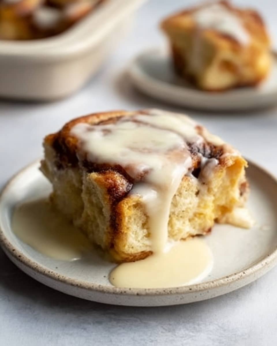 A square piece of cinnamon roll sits on a simple white plate. The roll has three visible layers, starting with a golden-brown bottom layer that looks soft and slightly doughy. On top, there is a thick, swirled middle layer with a darker cinnamon color, showing the swirl pattern clearly. The top layer is light golden with slightly toasted edges. A generous amount of creamy, white icing is slowly melting and dripping over the top and sides of the roll, pooling gently onto the plate. The background is a white marbled surface with a soft white cloth partially visible near the plate. Photo taken with an iphone --ar 4:5 --v 7