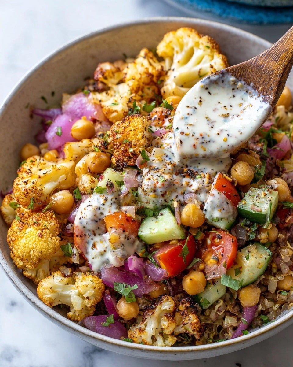 Cauliflower Shawarma Bowl with Roasted Vegetables and Yogurt Sauce Recipe