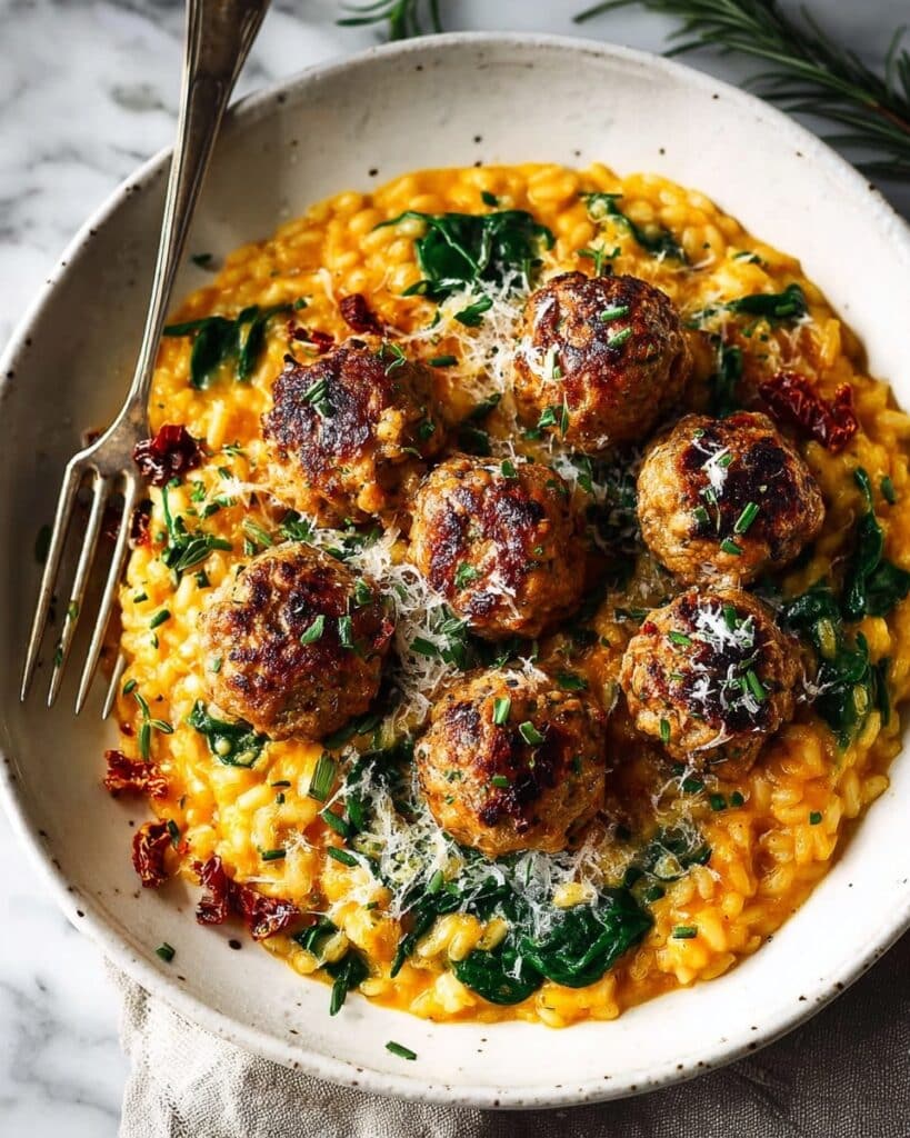 Rosemary Chicken Meatballs with Tomato Orzo Recipe