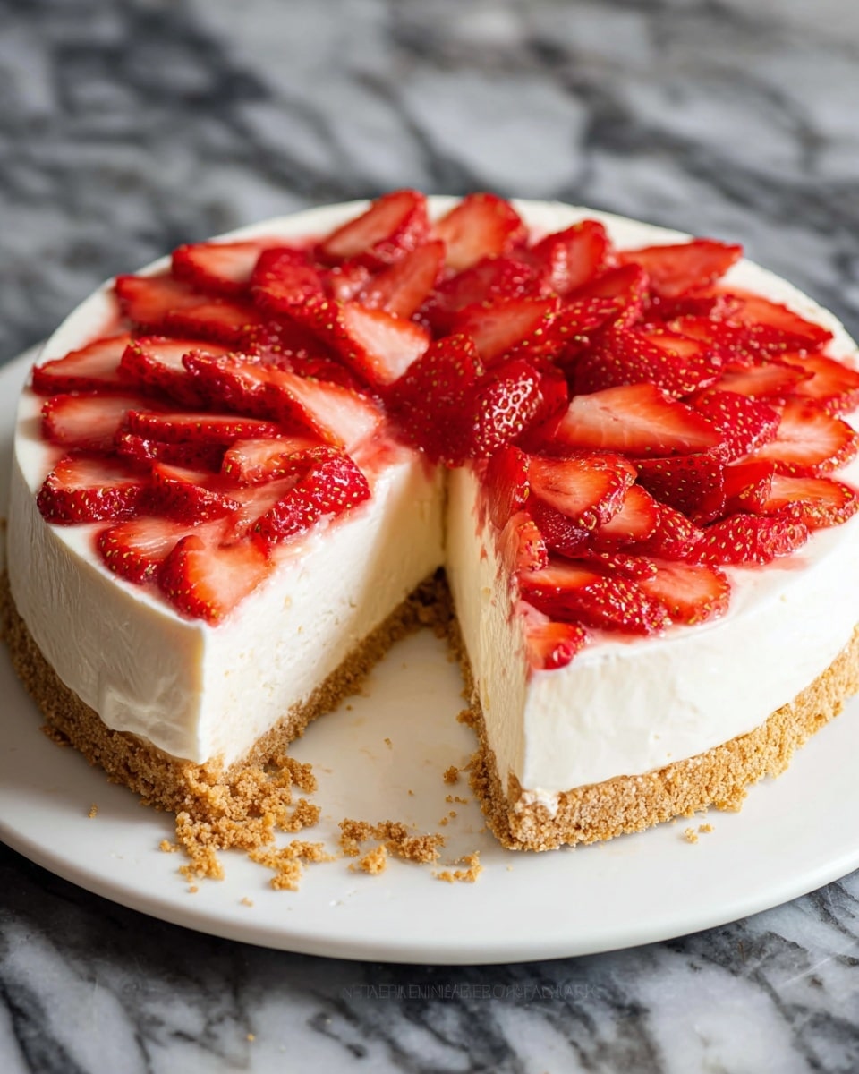 No-Bake Strawberry Cheesecake with Fresh Strawberries and Homemade Strawberry Sauce Recipe
