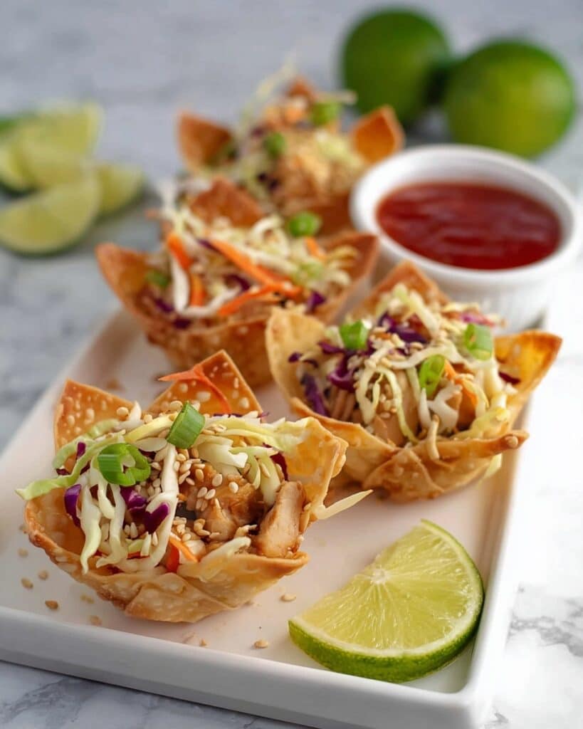 Chicken Wonton Tacos with Sweet Chili and Sesame Seeds Recipe