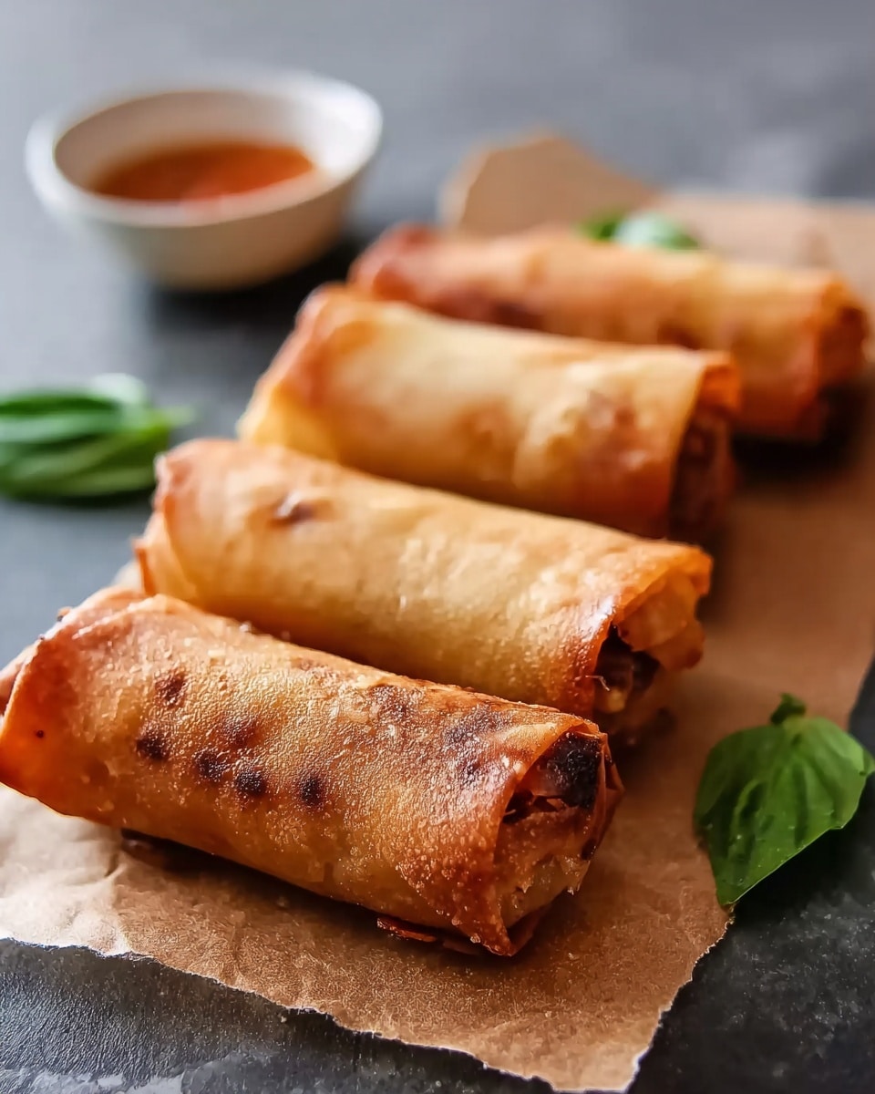 The image shows a close-up of several golden-brown spring rolls placed on a white marbled surface, with one spring roll cut in half to reveal its filling. The filling inside has multiple layers, including diced orange carrots, green beans, and light brown rice or noodles mixed with bits of minced meat, creating a textured and colorful inside. Behind the spring rolls, there is a white bowl containing red dipping sauce, likely sweet chili or ketchup. The texture of the spring roll exterior is crispy and slightly bubbly, and the roll halves are stacked on each other, placed in the front center of the image. Photo taken with an iphone --ar 4:5 --v 7