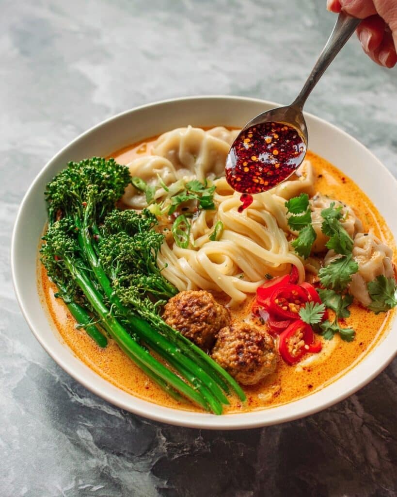 Red Curry Chicken Meatball Udon Soup Recipe