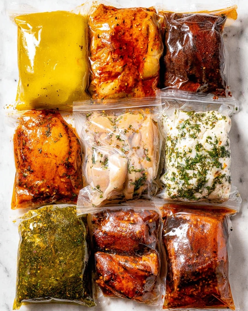 A top-down view of ten small glass jars filled with different spices and sauces, arranged randomly on a white marbled texture. Each jar reveals a distinct layer of textures and colors: bright red sauce with chili flakes, dark brown coarse spice mix, fresh chopped green herbs, smooth and bright yellow mustard-like sauce, dark reddish powder, and deep green herb blend, among others. The jars have clear lids showing the vibrant contents inside, with some mixtures looking oily and others dry and finely ground, creating a variety of visual layers. photo taken with an iphone --ar 4:5 --v 7