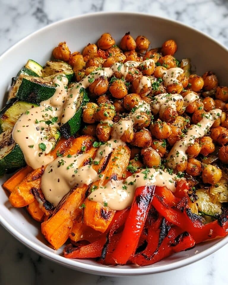 Roasted Vegetable and Chickpea Bowl with Tahini Dressing Recipe