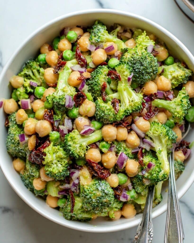 Chickpea Broccoli Salad with Blueberries, Cranberries, and Feta Recipe